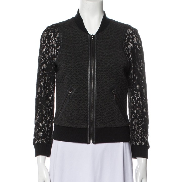 Rebecca Taylor Jacket Lace Sleeve Bomber Jacket - Picture 1 of 14